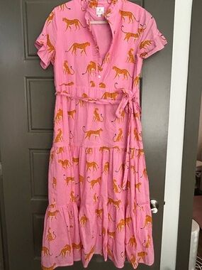 J Marie Pink Cheetah Print Tie-Waist Midi Dress